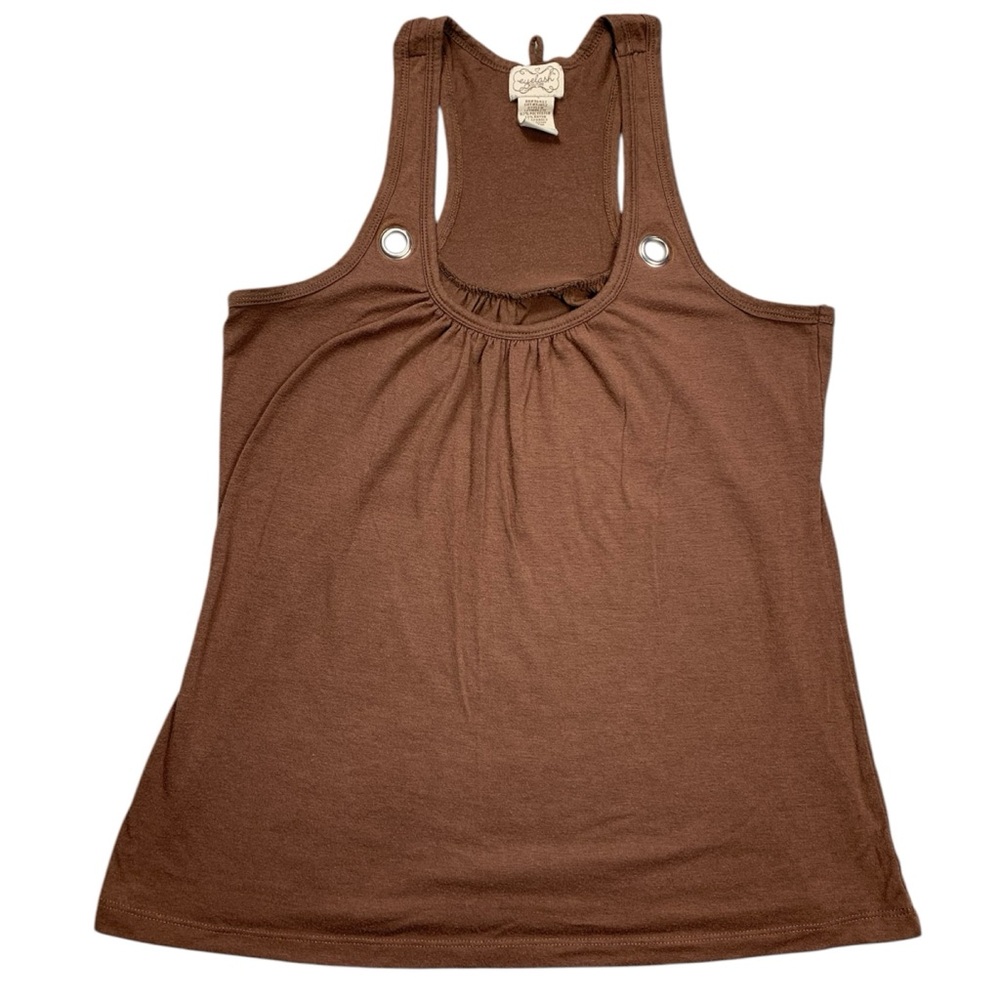 Women’s Juniors Tank Top Solid Brown Rivet Eyelet Accents Racer Back Size Small